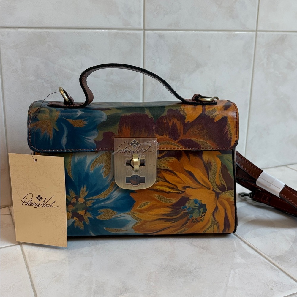 Patricia Nash Carisbrooke Leather Satchel/Crossbody in Marigold Harvest Print